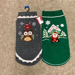 Dog Christmas and Owl sweaters NWT green and grey Large